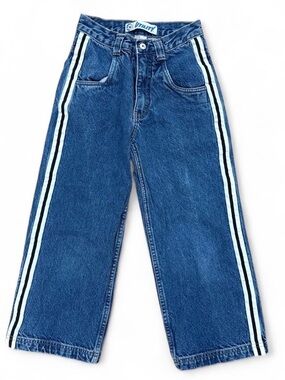 Kids Blue Denim Jeans with White & Black Side Stripes